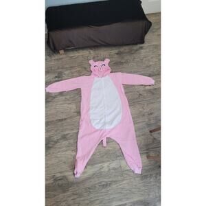Adult Pig Costume One Piece Size Medium Pink Hooded Plush Animal NWOT